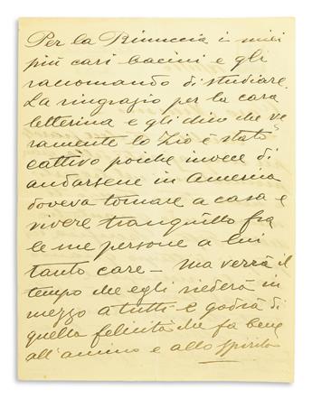 CARUSO, ENRICO. Small archive of 5 Autograph Letters Signed, tuo Papà or tou Pawpaw, to his son Enrico (Dear Mimmi or My Dear Mi